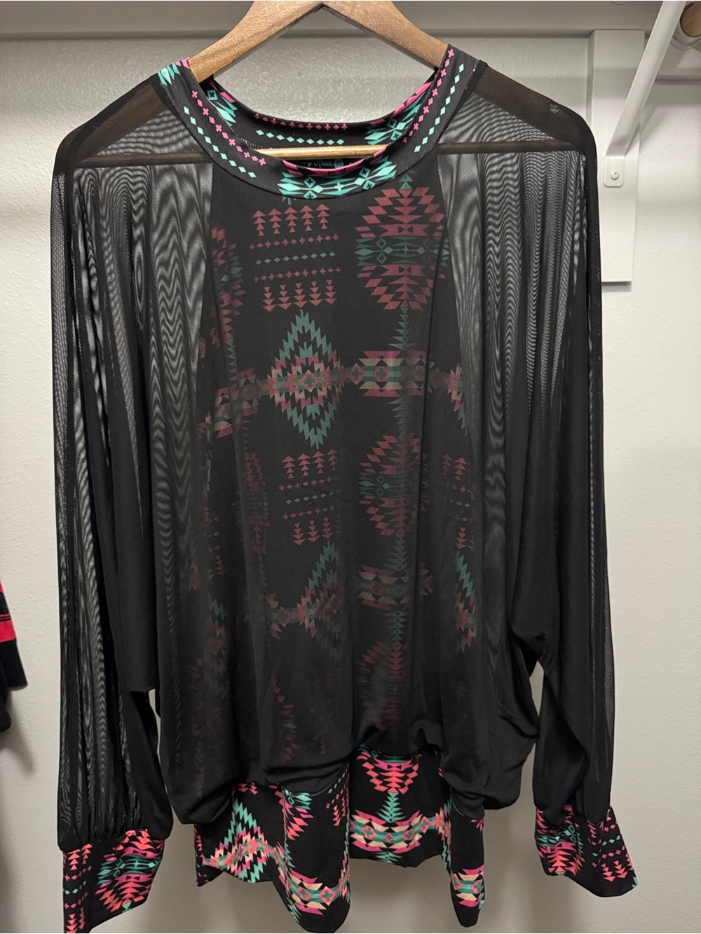 Sterling Kreek Black Sheer over Aztec-Print tank